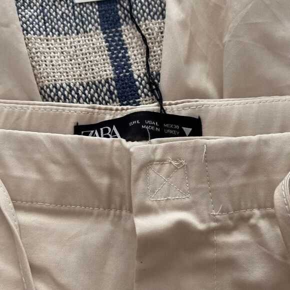 Zara Cream Tie front loose leg cargo Trousers NWT L | Minimalist Tailored - Picture 4 of 5